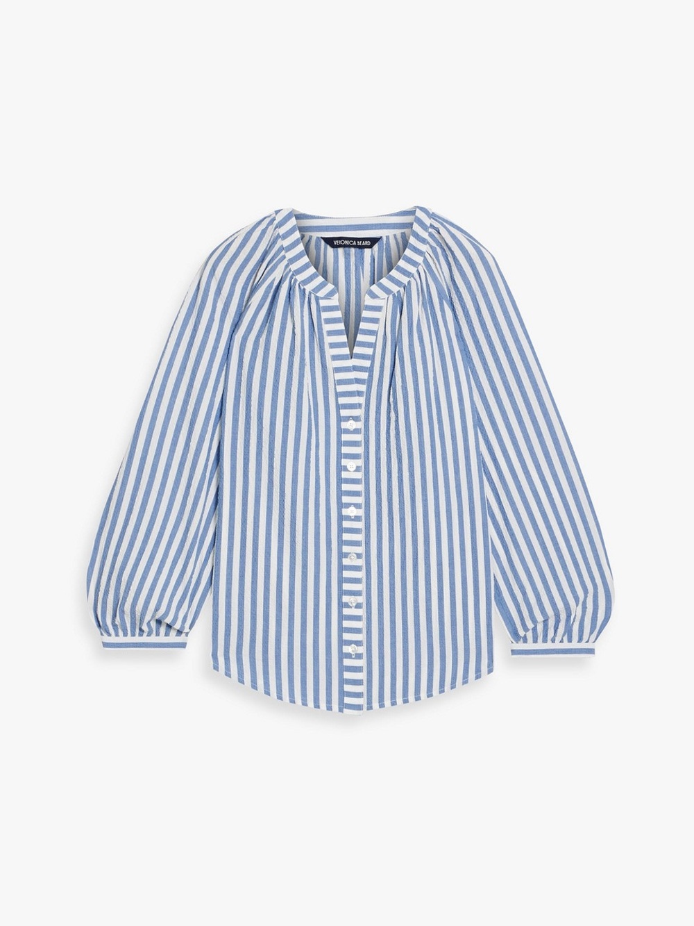 Veronica Beard Judith Striped Cotton-Blend Seersucker Top in white blue size M